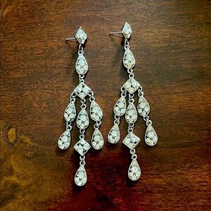 Elegant Silver Tone and Crystals  Chandelier Earrings